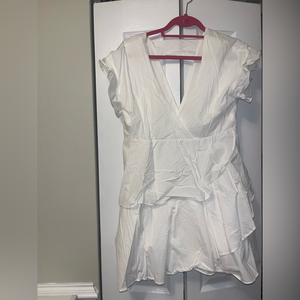 Athropologie White Ruffle Dress